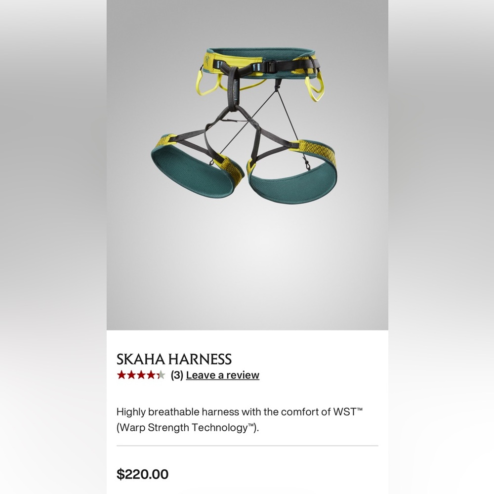 Arc'teryx Skaha Climbing Harness in Teal and Yellow